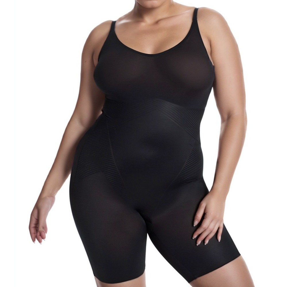 Spanx Women Mid-Thigh Bodysuit Shapewear Black 1X New‎ High Compression Shaper